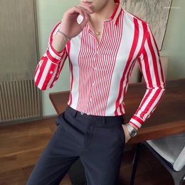 Men's Casual Shirts 2024 Autumn Long Sleeve Fashion Striped Flower Male Business Formal Dress Slim Streetwear Blouse