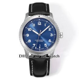 New Silver Case 41mm ETA2824 A17314101C1X2 Automatic Mens Watch Blue Dial Black Leather Strap Date Gents Popular Sport Wristwatches 8 Colors