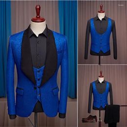 Men's Suits 3 Pieces Floral Wedding Tuxedo For Groom Shawl Collar Men Business Jacquard Pattern Male Fashion Costume 2024