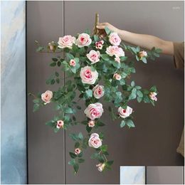 Decorative Flowers Wreaths Decor Simation Silk Ruyi Roses Wall Hanging Artificial Flower Torium Decoration White Pink Rose Drop Delive Otuv7