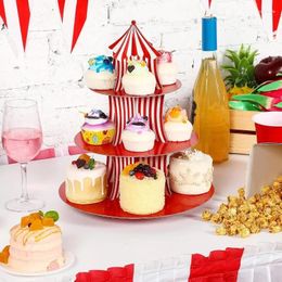 Party Supplies Red White Striped Circus Carnival Cupcake Stand 3 Tier Cardboard Holder Dessert Table Displays Cake Decorating