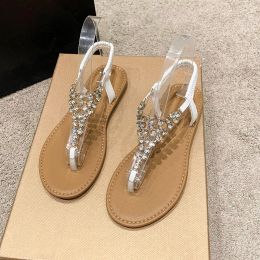 Boots 2022 New Summer Sandals for Women Fashion Design Outside Beach Shoes Woman Pearl Diamond Back Strap Flat Sandal Large Size 42