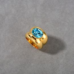 Unique Personality Simple Double-layer Sapphire Ring Brass Plated with 18k Real Gold European/American Niche Design Stylish and Trendy Light Luxury Ring for Women