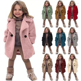 Jackets Winter Warm Faux Fur Coats Kids Turndown Collar Outerwear Children Solid Colour Overcoat Casual Outer Clothing