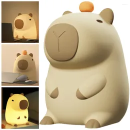 Night Lights Capybara Sleeping LED Lamp Rechargeable Animal Bedside Nightlight Silicone Shape Nursery For Bedroom