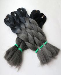 Kanekalon ombre braiding hair Crochet Braids 24inch 100g BlackDark Grey Two tone synthetic braiding hair extensions8153616
