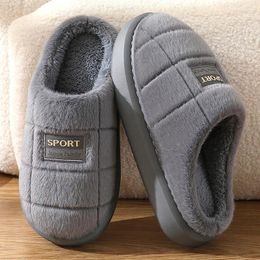 Slippers Autumn Winter Men's Home Thick Sole 48-49 Size Cotton Warm Plush Male Non-slip Indoor Furry Slides Man Shoes