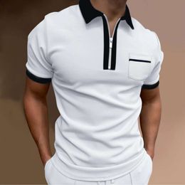 Летняя мужская однотонная рубашка-поло с короткими рукавами и отложным воротником на молнии, футболки для мужчин, повседневная уличная одежда, новые мужские топы