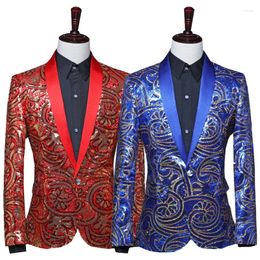 Men's Suits Blazer Fashion Casual Golden Flowers And Long Leaves Bronzing One Button Suit Jacket Banquet Prom Gentleman