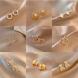 Stud Earrings Bowknot Imitation Pearl Cross Vintage Metal Round Flower Hoop Ear Ring For Women Simple Versatile Earring Jewellery
