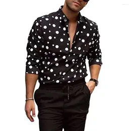 Men's Casual Shirts Black White Dot Men Shirt Single-breasted Long Sleeves Loose Male Turn-down Collar Classic For Dating