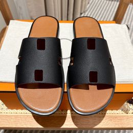 New style Izmir Slippers summer brown sandal Genuine Leather Mule Men beach luxury Designer Slide gift Flat pool Womens casual shoes Sliders loafer Size 35-42 sandale