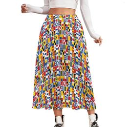 Skirts Flags Print Chiffon Skirt Nautical Signal Street Style Long Female Cute A-line Graphic Clothing Gift