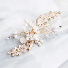 Hair Clips Woman Clip Golden Floral Hairpin Fashion Alloy Crystal Headpiece Bridal Side Pin Beauty Wedding Accessories Jewellery