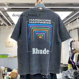 Men's T-shirts Men Women Vintage Heavy Fabric RHUDE BOX PERSPECTIVE Tee Slightly Loose Tops Multicolor Logo Nice Washed Rhude T-shirt 9131