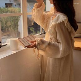 Women's Sleepwear 2024 Korean Ruffles Night Dress For Women Lace Womens One Piece Pyjamas Autumn Long Sleeve Wear Home