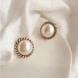 Stud Earrings S925 Needle Fashion Romantic Twist Pattern Earring Jewellery Round Big Shiny Pearl For Women Party Gifts