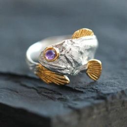 Vintage Animal Carp Opening Adjustable 14K White Gold Ring Men Women Lucky Trend Jewellery Anniversary Gift