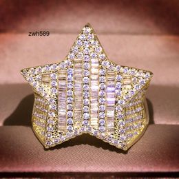 Designer Jewelry Hot Selling S925 Hip Hop Fully Iced Out VVS Baguette Moissanite Diamond Men Rings Custom Star Ring