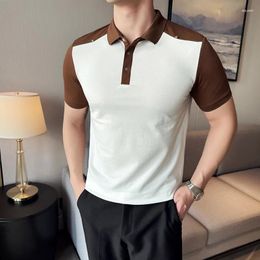 Men's Polos Polo T Shirts For Men Spring Summer Fashion Patchwork Color Knitted Mens Casual T-Shirt Slim Fit Turn Down Collar Tops