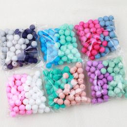 Necklaces TYRY.HU 100pc Silicone Beads Round 15mm Newborn Teething Teether Accessories Pacifier Clips Teething Necklace Bead Food Silicone