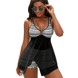 Women's Swimwear Tribal Print Tankini Swimsuit Sexy Black And White Bikini Set Ladies High Cut Graphic Sport Bathing Suit Beachwear