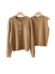 Women's Knits Cardigan Jacket Round Neck Short Loose Version Splicing Waistcoat Design Warm And Comfortable 2024 Winter 0103