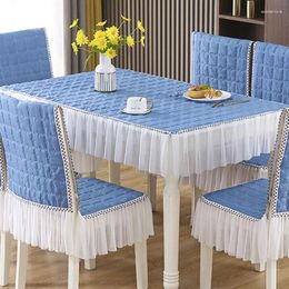Table Cloth Solid Colored Yarn Edge Chair Cover And Cushion Small Fresh Rectangular Dining Household Connected