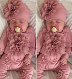 2PCS Newborn Baby Girl 018M Clothes 3D Flower Romper Jumpsuit Hat Outfit Set infant onesie with headband one piece1012607
