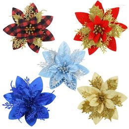 Party Decoration 5pcs Glitter Christmas Flower Xmas Tree Artificial Flowers Ornament Decorations For Home Year Gifts 2024 Navidad