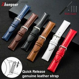 Watch Bands New Quick Release Genuine Leather Wrist Strap 12 14 16 18 19 20mm 22mm 24mm band Blue Pink White Red Cowhide Belt Bracelet Y240321
