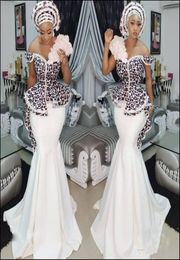 Nigerian Stylish Aso Ebi Mermaid Evening Dresses Sexy Off Shoulder Lace Applique Peplum Dubai Party Dresses Glamorous Satin long p3724463