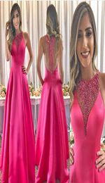 2019 New Arrival Cheap Fuchsia Evening Dress A Line Beaded Satin Long Holiday Wear Pageant Prom Party Gown Custom Made Plus Size4236469