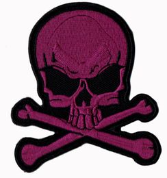 Fashion Skull Bones Embroidered Patch Iron On Jacket Shirts Hats Patch Supplier Punk Emblem Purple 9cm Badge7370915