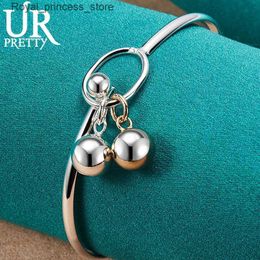 Charm Bracelets URPRETTY 925 Sterling Silver Smooth Round Hanging Ball Bracelet Suitable for Womens Wedding Engagement Party Jewelry Q240321