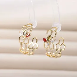 Hoop Earrings EVACANDIS Bee Designs Golden Inlaid Cubic Zirconia For Women Stylish Hollow Out Hoops Fine Quality Jewellery