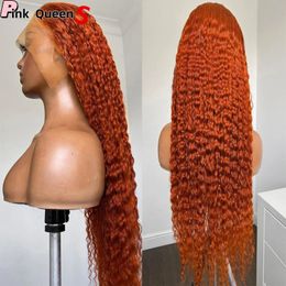 Bombshell tangerine 13*4 Synthetic Hair Front Lace Wig Glueless Heat Resistant Fibre Hair Natural Hairline Free Parting curly Korean high temperature Fibre hair