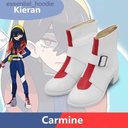 cosplay Anime Costumes Pocket Mon Scarlet and Violet Carmine Kieran role-playing shoes white and red handmade faux leather bootsC24321