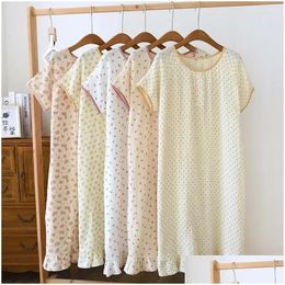 Womens Sleepwear Sleeve Nightwear Pyjamas Cotton Women Thin Lingerie And Soft Mid-Long Spring/Summer Night Gown Short Comfortable Drop Ot107