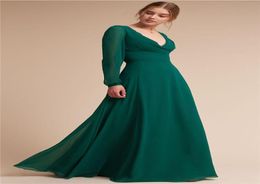 Green Bridesmaids Dresses Deep V Neck Covered Button Full Sleeve Tulle Floor Length Formal Evening Dresses robes de demoiselle d7920082