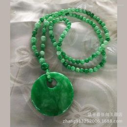 Pendants Jade Emerald Clasp Pendant Dry Green Iron Dragon Sheng Round Beads Sweater Chain Necklace