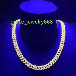 Hip Hop Street Accessories Jewellery 10mm 925 Silver Gold Plated Inlaid Sparkly Zircon Z-shape Spring Buckle Cuban Chain Necklace