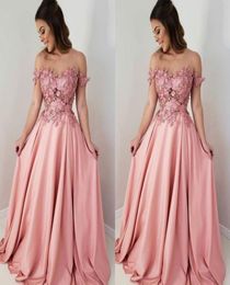 Elegant Dusty Rose Floral FLower Evening Bridesmaid Dresses Off the shoulder Pearls with Sleeves Long Formal Prom Party Dress3964376