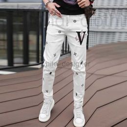 Men's Jeans designer Designer jeans Trendy brand personalized printed white casual for men with slim fit and small et version of handsome long pants embroidered D16G