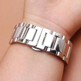 18mm 20mm 21mm 22mm 23mm 24mm Silver polished stainless steel metal Watch band strap Bracelet fashion butterfly buckle clasp watch300k