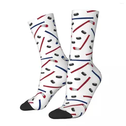 Men's Socks Hockey Sticks Red And Blue Women's Casual Novelty Spring Summer Autumn Winter Middle Tube Gifts