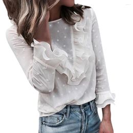 Women's Blouses Elegant Sheer Chiffon Blouse Tops Women Casual Lace Polka Dot Slim Undershirt Spring Summer Streetwear Shirts