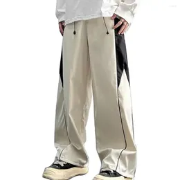 Men's Pants Men Straight-leg Streetwear Trousers Wide Leg Drawstring Sweatpants With Deep Crotch Elastic Waist Contrast