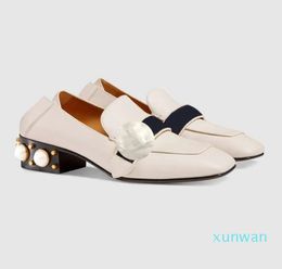 Genuine Leather Mid-heel Casual Loafers Women Outfit Dress Shoes Black High Quality Designer Footwear Women White Party Femelle Chaussure Woman Formal Shoe
