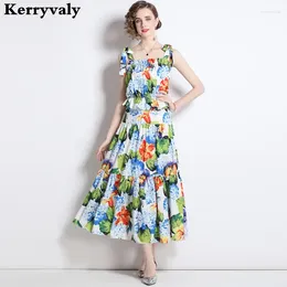 Work Dresses Bohemian Holiday Summer Long Beach Dress Women 2 Piece Set Elastic Bust Strapless Tops Midi Floral Skirt Suit K8248